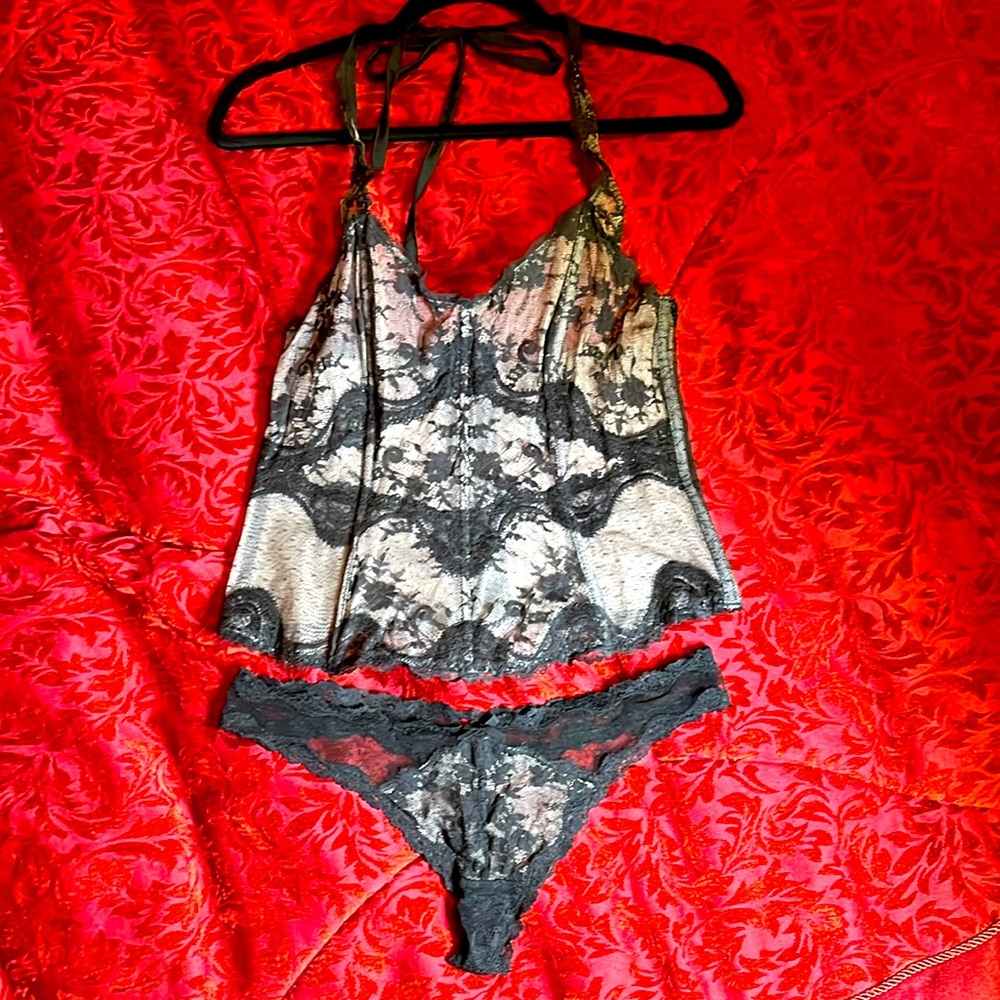 Victoria’s Secret Corset Halter Lingerie Top & Matching Thong Panty